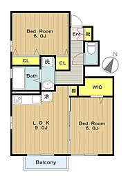 エクセル平山弐番館 1階2LDKの間取り