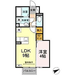 カイア 1階1LDKの間取り
