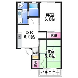 セジュール山口2 2階2DKの間取り