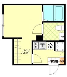 リバティー戸越公園 2階1Kの間取り