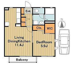 ブリリアD 1階1LDKの間取り