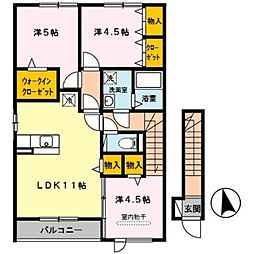 D-room秋月　A棟 2階3LDKの間取り