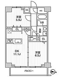 ジェノヴィア三ノ輪スカイガーデン 2LDKの間取図画像