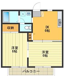 オリンピアB 2DKの間取図画像