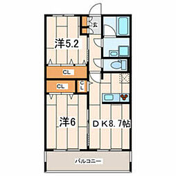 ドミール新川崎 2DKの間取図画像