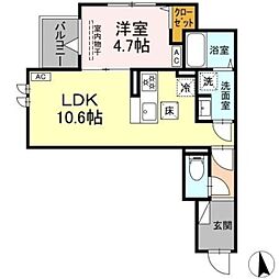 セレスティア豊島N 1階1LDKの間取り