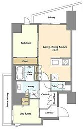 東武伊勢崎線 竹ノ塚駅 徒歩3分の賃貸マンション 4階2LDKの間取り