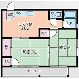 井上コーポ 2階2DKの間取り
