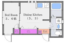 ｅｃｌａｔ登戸（エクラ） 2階1DKの間取り