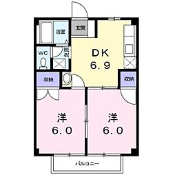 グリーンハイツ橘 2DKの間取図画像