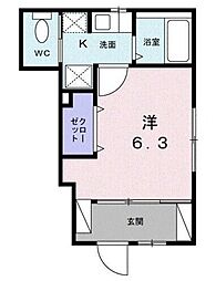 サンダーソニア 1Kの間取図画像
