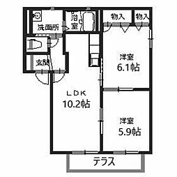 サニーハイツ 1階2LDKの間取り