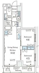 ロイヤルパークス赤羽サウス 4階2LDKの間取り