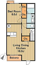 小田急多摩線 唐木田駅 徒歩28分の賃貸アパート 2階1LDKの間取り