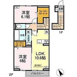 パーシモン グレイス 2階2LDKの間取り