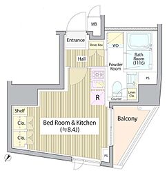 カーサスプレンディッド麻布十番 ワンルームの間取図画像