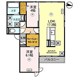D-ROOM尾崎丁 1階2LDKの間取り
