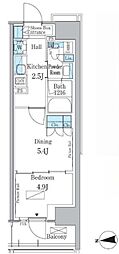 パークアクシス新宿百人町 1DKの間取図画像