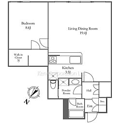 渋谷プロパティータワー 13階1LDKの間取り