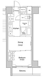 ザ・パークハビオ東長崎 4階1DKの間取り
