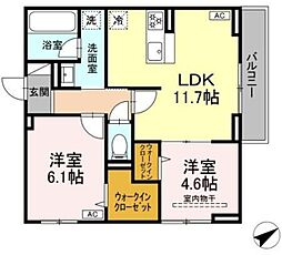 川崎市多摩区生田1丁目アパート 2LDKの間取図画像