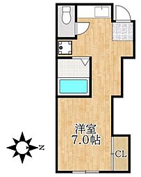 M&Bハウス1 2階ワンルームの間取り