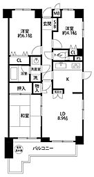 フラット三ツ沢公園 3LDKの間取図画像