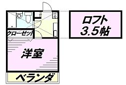 西武池袋線 所沢駅 徒歩10分の賃貸アパート 2階1Kの間取り