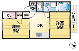 大倉山ハイツA 2DKの間取図画像