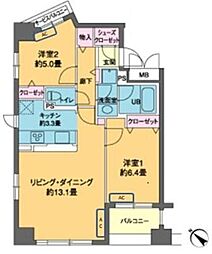 カスタリア茅場町 2LDKの間取図画像