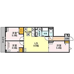 セレスティア松が丘 1階3LDKの間取り