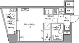 レジディア神田岩本町 8階ワンルームの間取り