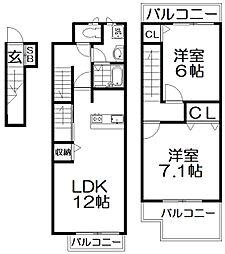 アルカンシエル・グラース 2LDKの間取図画像