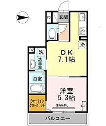 リバーポット 1DKの間取図画像