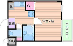 阪急千里線 千里山駅 徒歩10分の賃貸マンション 3階1Kの間取り