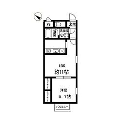 JR八高線 箱根ケ崎駅 徒歩11分の賃貸アパート 2階1LDKの間取り
