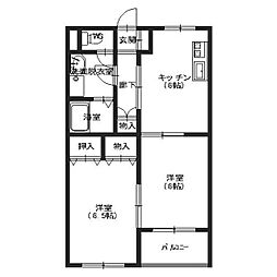 ファニーハウス 1階2DKの間取り