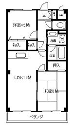 学校裏八幡マンション 1階2LDKの間取り