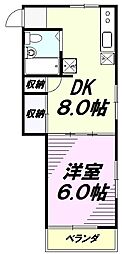 JR中央線 高尾駅 徒歩8分の賃貸マンション 2階1DKの間取り
