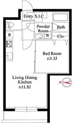 グランパセオ代々木上原2 地下1階1LDKの間取り