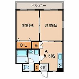 廣田88 1階2Kの間取り