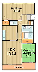 小田急多摩線 五月台駅 徒歩7分の賃貸マンション 5階2LDKの間取り