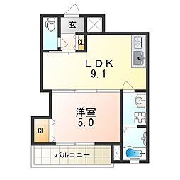 クリエオーレ豊南町南 1LDKの間取図画像