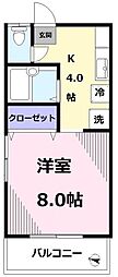 ベルハイム向原 1Kの間取図画像