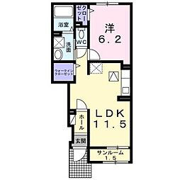 ネオフルールＡ 1階1LDKの間取り