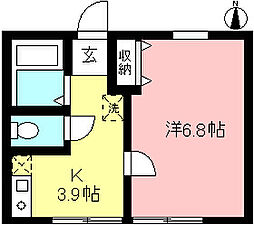 サンライズ相武台 1階1Kの間取り
