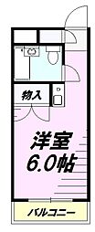 JR中央線 八王子駅 徒歩24分の賃貸マンション 2階ワンルームの間取り