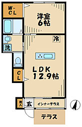 フランシーズ 1階1LDKの間取り
