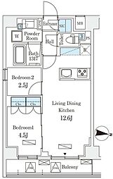 ラティエラ中野新井 7階2LDKの間取り