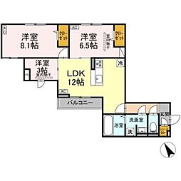 ドムスクレスト森野 1階3LDKの間取り
